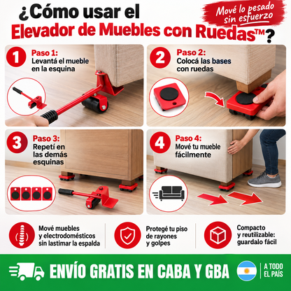 Elevador de Muebles con Ruedas™ – Mové lo pesado sin esfuerzo ni dolor